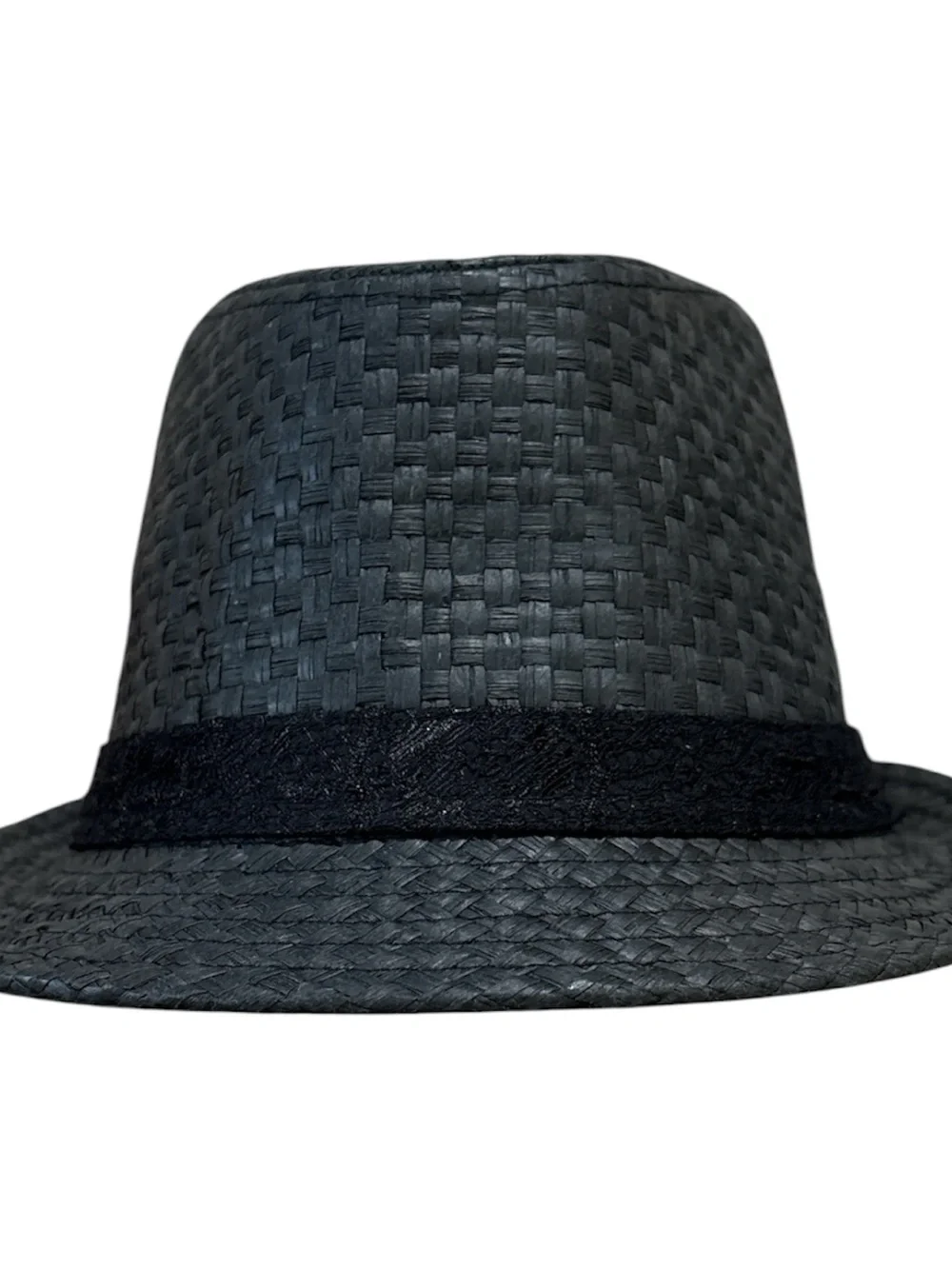 Peter Grimm Fedora Hat S/M Black Textured Straw Pinched Crown Classic Style